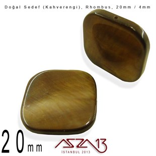 20 mm Kahverengi, Doğal Sedef Rhombus Boncuk / Paket İçeriği 4 Adet