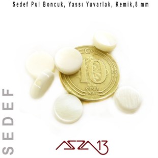 Sedef 8 mm, Yassı Yuvarlak Krem Pul Boncuk / Paket İçeriği 9 Adet