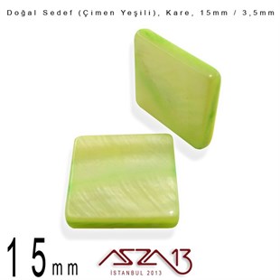 15 mm Çimen Yeşili, Doğal Sedef Kare Boncuk / Paket İçeriği 6 Adet