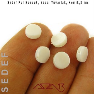 Sedef 8 mm, Yassı Yuvarlak Krem Pul Boncuk / Paket İçeriği 9 Adet