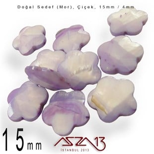 15 mm Mor, Doğal Sedef Çiçek Boncuk / Paket İçeriği 10 Adet