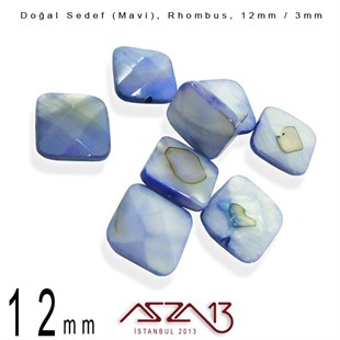 12 mm Mavi, Doğal Sedef Rhombus Boncuk / Paket İçeriği 8 Adet