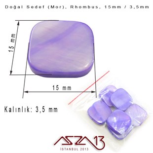 15 mm Mor, Doğal Sedef Rhombus Boncuk / Paket İçeriği 6 Adet