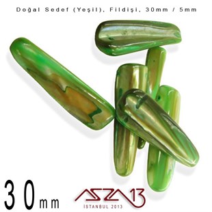 30x5 mm Yeşil, Doğal Sedef Fildişi Boncuk / Paket İçeriği 6 Adet