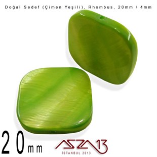 20 mm Çimen Yeşili, Doğal Sedef Rhombus Boncuk / Paket İçeriği 4 Adet
