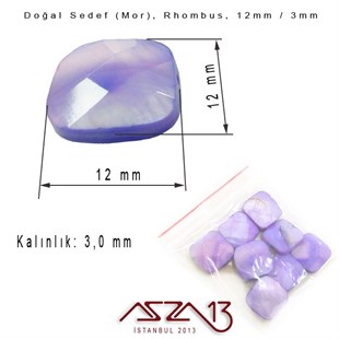 12 mm Mor, Doğal Sedef Rhombus Boncuk / Paket İçeriği 8 Adet