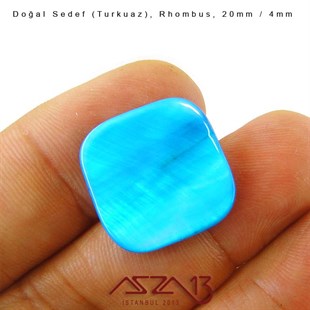 20 mm Turkuaz, Doğal Sedef Rhombus Boncuk / Paket İçeriği 4 Adet