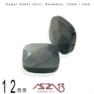 12 mm Gri, Doğal Sedef Rhombus Boncuk / Paket İçeriği 8 Adet