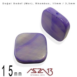 15 mm Mor, Doğal Sedef Rhombus Boncuk / Paket İçeriği 6 Adet
