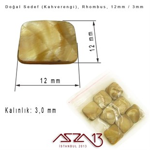 12 mm Kahverengi, Doğal Sedef Rhombus Boncuk / Paket İçeriği 8 Adet