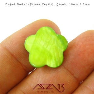 19 mm Çimen Yeşili, Doğal Sedef Çiçek Boncuk / Paket İçeriği 8 Adet