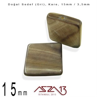 15 mm Gri, Doğal Sedef Kare Boncuk / Paket İçeriği 6 Adet