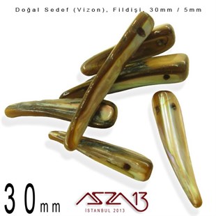 30x5 mm Vizon, Doğal Sedef Fildişi Boncuk / Paket İçeriği 6 Adet