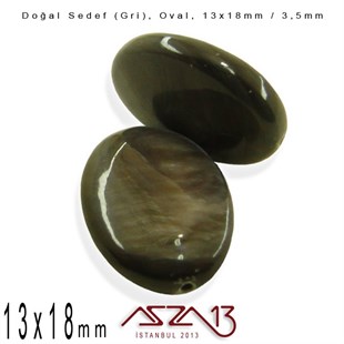 13x18 mm Gri, Doğal Sedef Oval Boncuk / Paket İçeriği 6 Adet