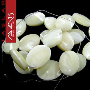 19 Adet 20X15 mm Beyaz Renk Elips Sedef Doğal Taş (52 gr)