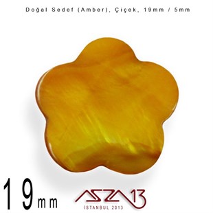 19 mm Amber, Doğal Sedef Çiçek Boncuk / Paket İçeriği 8 Adet
