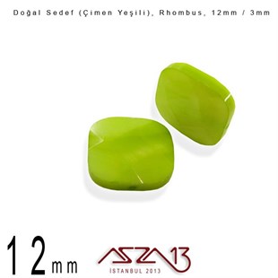 12 mm Çimen Yeşili, Doğal Sedef Rhombus Boncuk / Paket İçeriği 8 Adet