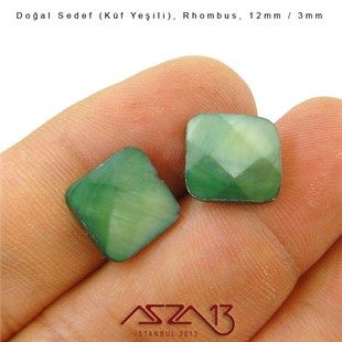 12 mm Küf Yeşili, Doğal Sedef Rhombus Boncuk / Paket İçeriği 8 Adet