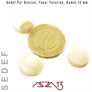 Sedef 10 mm, Yassı Yuvarlak Krem Pul Boncuk / Paket İçeriği 9 Adet