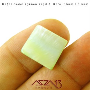 15 mm Çimen Yeşili, Doğal Sedef Kare Boncuk / Paket İçeriği 6 Adet