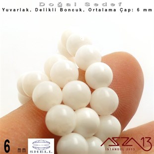 6 mm - Yuvarlak - Doğal Sedef Boncuk / 70 Adet