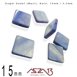 15 mm Mavi, Doğal Sedef Kare Boncuk / Paket İçeriği 6 Adet