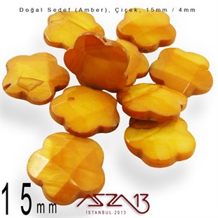 15 mm Amber, Doğal Sedef Çiçek Boncuk / Paket İçeriği 10 Adet