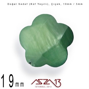 19 mm Küf Yeşili, Doğal Sedef Çiçek Boncuk / Paket İçeriği 8 Adet
