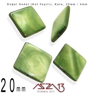 20 mm Küf Yeşili, Doğal Sedef Kare Boncuk / Paket İçeriği 4 Adet