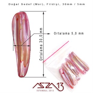 30x5 mm Mor, Doğal Sedef Fildişi Boncuk / Paket İçeriği 6 Adet