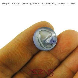 18 mm Mavi, Doğal Sedef Yassı Yuvarlak Boncuk / Paket İçeriği 6 Adet