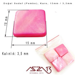 15 mm Pembe, Doğal Sedef Kare Boncuk / Paket İçeriği 6 Adet