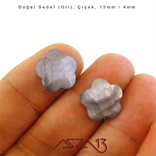 15 mm Gri, Doğal Sedef Çiçek Boncuk / Paket İçeriği 10 Adet