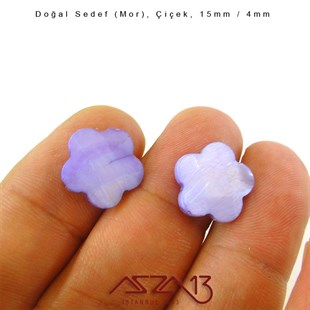15 mm Mor, Doğal Sedef Çiçek Boncuk / Paket İçeriği 10 Adet