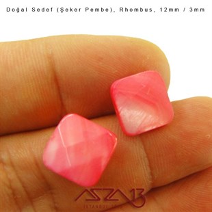 12 mm Şeker Pembe, Doğal Sedef Rhombus Boncuk / Paket İçeriği 8 Adet