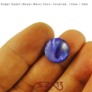 14 mm Royal Mavi, Doğal Sedef Yassı Yuvarlak Boncuk / Paket İçeriği 8 Adet