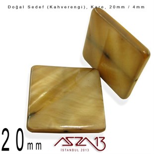 20 mm Kahverengi, Doğal Sedef Kare Boncuk / Paket İçeriği 4 Adet