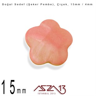 15 mm Şeker Pembe, Doğal Sedef Çiçek Boncuk / Paket İçeriği 10 Adet