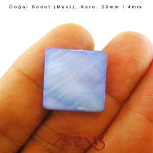20 mm Mavi, Doğal Sedef Kare Boncuk / Paket İçeriği 4 Adet