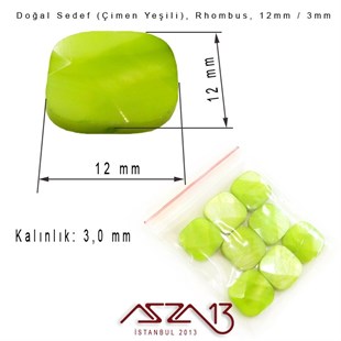 12 mm Çimen Yeşili, Doğal Sedef Rhombus Boncuk / Paket İçeriği 8 Adet