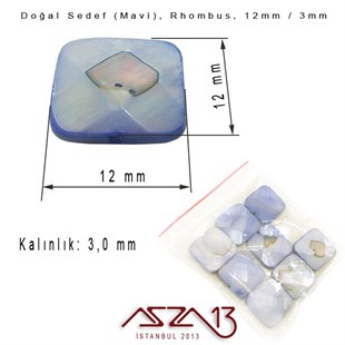 12 mm Mavi, Doğal Sedef Rhombus Boncuk / Paket İçeriği 8 Adet