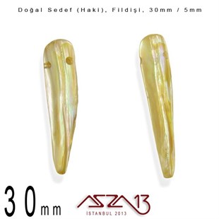 30x5 mm Haki, Doğal Sedef Fildişi Boncuk / Paket İçeriği 6 Adet