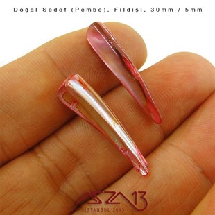 30x5 mm Pembe, Doğal Sedef Fildişi Boncuk / Paket İçeriği 6 Adet