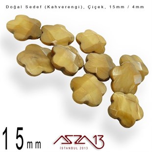 15 mm Kahverengi, Doğal Sedef Çiçek Boncuk / Paket İçeriği 10 Adet