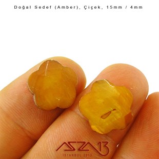 15 mm Amber, Doğal Sedef Çiçek Boncuk / Paket İçeriği 10 Adet