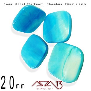 20 mm Turkuaz, Doğal Sedef Rhombus Boncuk / Paket İçeriği 4 Adet