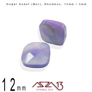 12 mm Mor, Doğal Sedef Rhombus Boncuk / Paket İçeriği 8 Adet