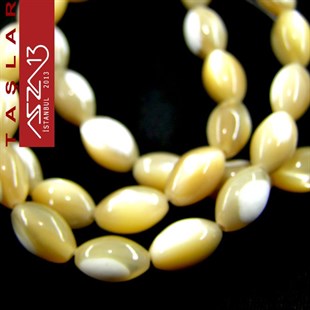 50 Adet 8 mm Krem Kahve Renk Oval Sedef Taş Boncuk (13 gr)
