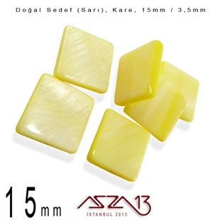 15 mm Sarı, Doğal Sedef Kare Boncuk / Paket İçeriği 6 Adet