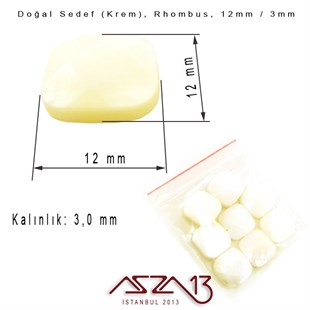 12 mm Krem, Doğal Sedef Rhombus Boncuk / Paket İçeriği 8 Adet
